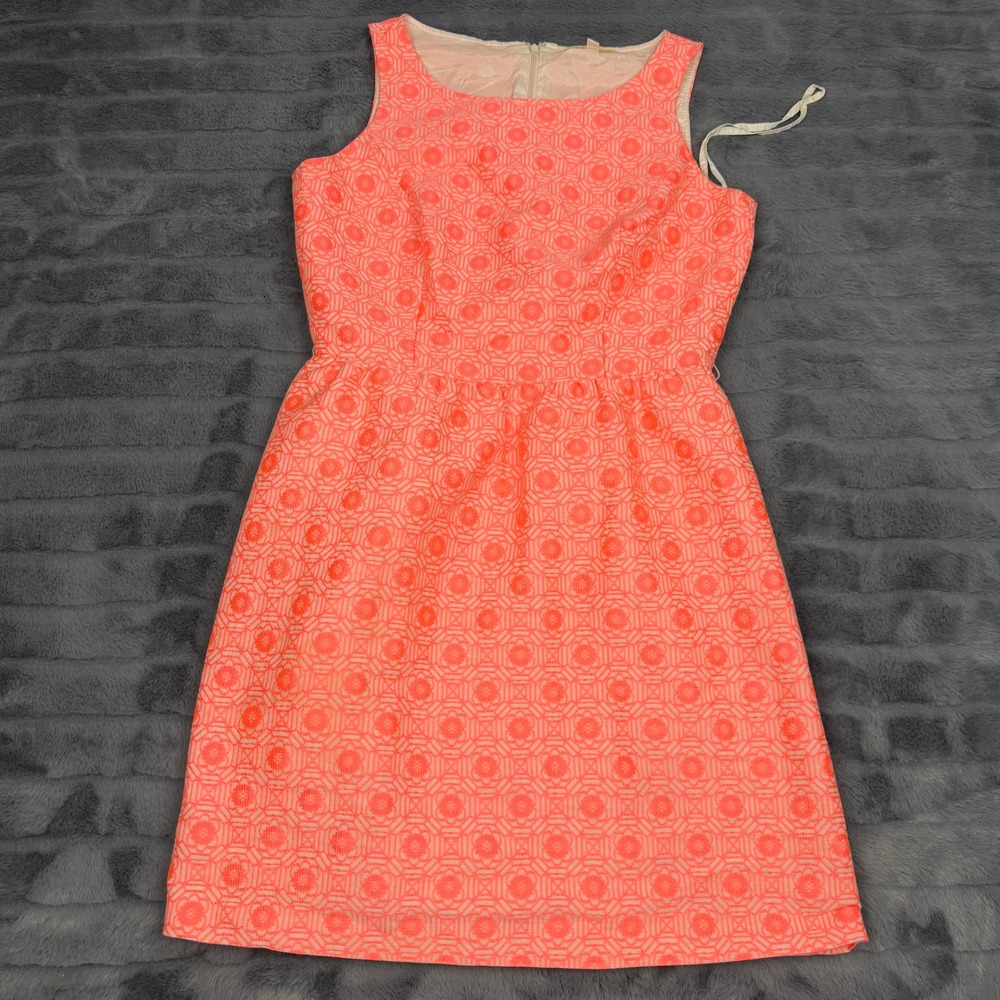 Gianni Bini Neon Coral Pink Geometric Floral Lace Fit and Flare Dress Size 6